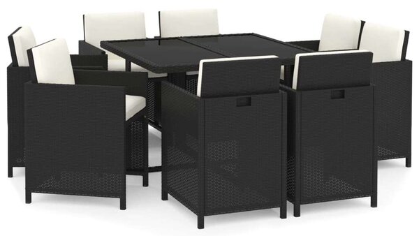 VidaXL Kerti Étkezőgarnitúra - Polyrattan - 9 részes - Fekete
