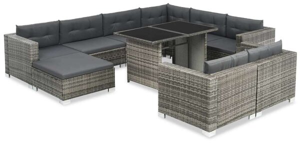 VidaXL 10-részes Kerti bútorszett párnákkal, szürke, polyrattan