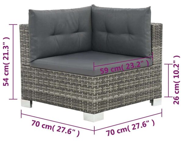 VidaXL 10-részes Kerti bútorszett párnákkal, szürke, polyrattan