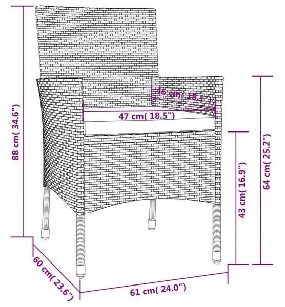 Polyrattan Kerti Étkezőgarnitúra - 9 részes - Fekete