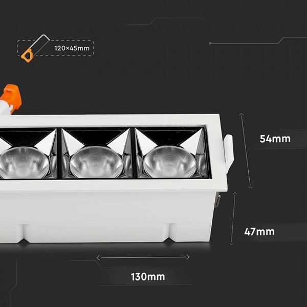 Beépíthető fehér négyszög LED lámpa 12W 12° SAMSUNG chipek CRI90