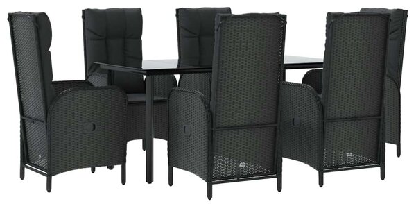 VidaXL 7 részes fekete polyrattan kerti étkezőgarnitúra párnával