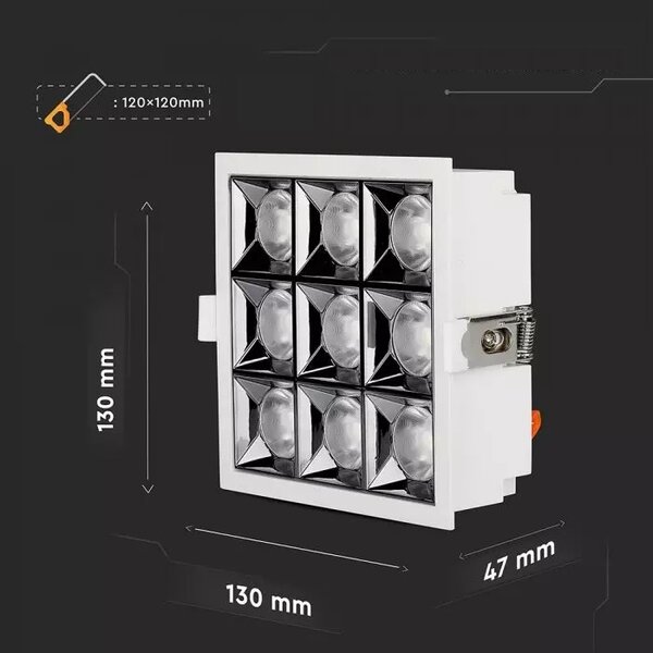 Beépíthető fehér négyszög LED lámpa 36W 12° SAMSUNG chipek CRI90