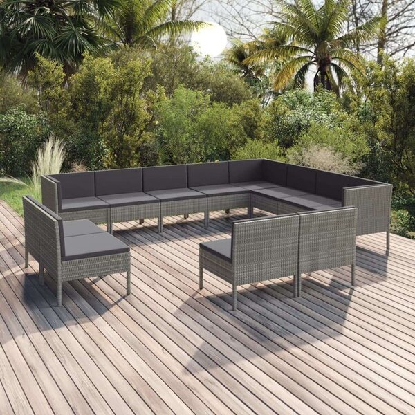 VidaXL 12 részes szürke polyrattan kerti ülőgarnitúra párnákkal