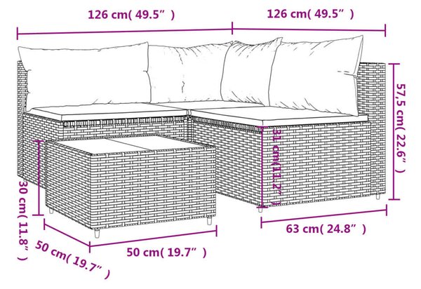 VidaXL 4 részes szürke polyrattan kerti ülőgarnitúra párnákkal