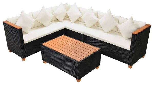 VidaXL 4-részes fekete polyrattan kerti bútorszett párnákkal