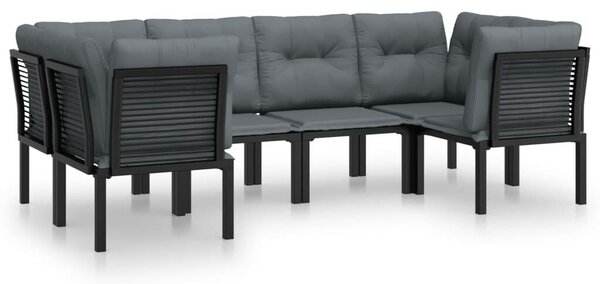 Polyrattan Kerti Ülőgarnitúra - 6 részes - Fekete-Szürke