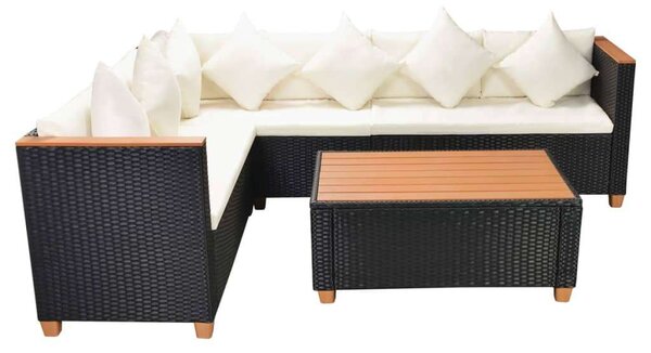 VidaXL 4-részes fekete polyrattan kerti bútorszett párnákkal