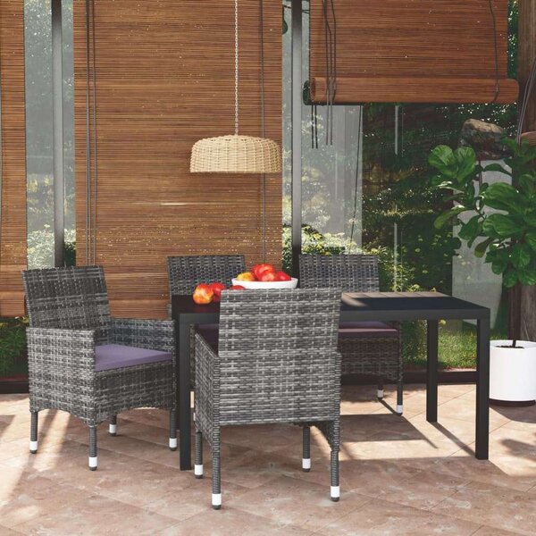 VidaXL - 5 Részes Kerti Étkezőgarnitúra - Polyrattan - Szürke