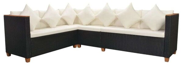 VidaXL 4-részes fekete polyrattan kerti bútorszett párnákkal