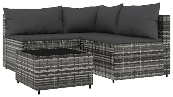 VidaXL 4 részes szürke polyrattan kerti ülőgarnitúra párnákkal