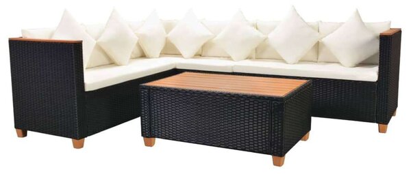 VidaXL 4-részes fekete polyrattan kerti bútorszett párnákkal