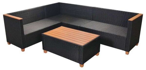 VidaXL 4-részes fekete polyrattan kerti bútorszett párnákkal