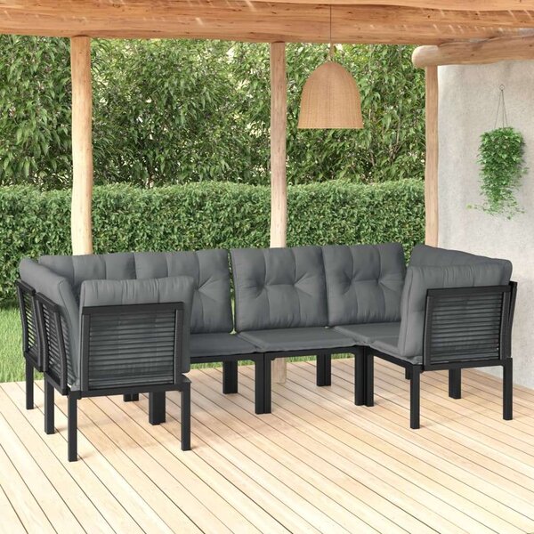 Polyrattan Kerti Ülőgarnitúra - 6 részes - Fekete-Szürke