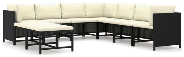 VidaXL 9 részes fekete polyrattan kerti ülőgarnitúra párnákkal