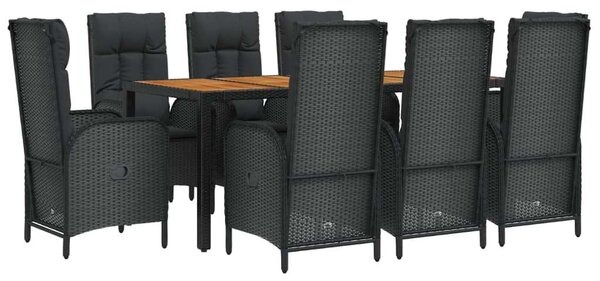 VidaXL 9 részes fekete polyrattan kerti étkezőgarnitúra párnákkal