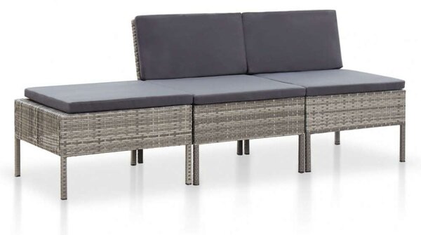 VidaXL 3-részes szürke polyrattan kerti ülőgarnitúra párnákkal