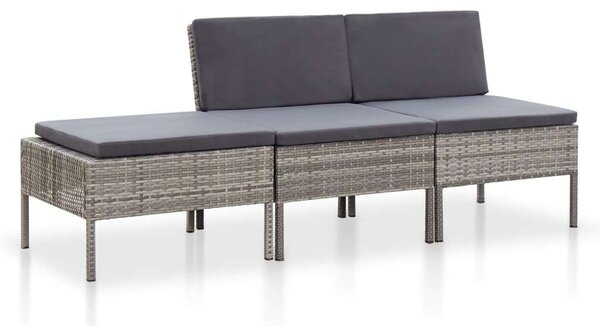 VidaXL 3-részes szürke polyrattan kerti ülőgarnitúra párnákkal
