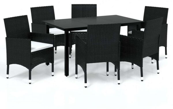 Polyrattan Kerti Étkezőgarnitúra - 7 részes - Fekete