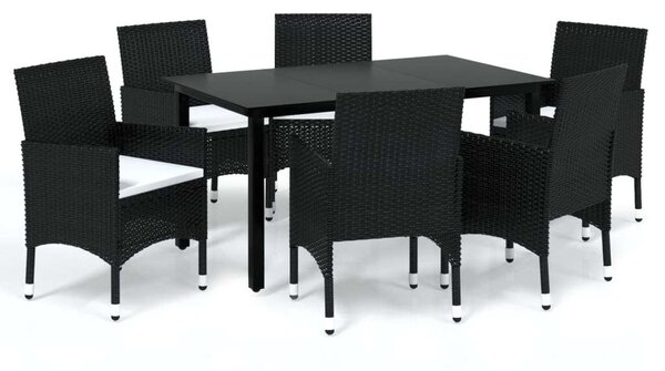 Polyrattan Kerti Étkezőgarnitúra - 7 részes - Fekete