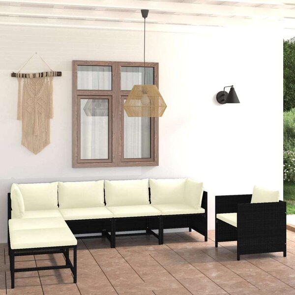 Polyrattan Kerti Bútorszett - 7 részes - Fekete