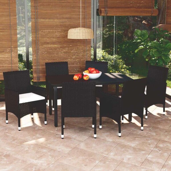 Polyrattan Kerti Étkezőgarnitúra - 7 részes - Fekete