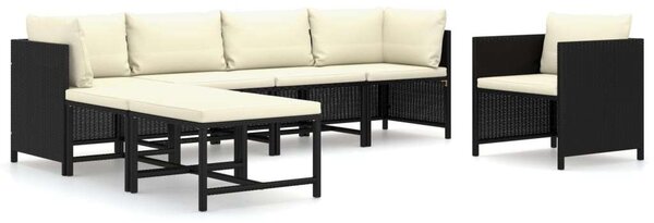 Polyrattan Kerti Bútorszett - 7 részes - Fekete