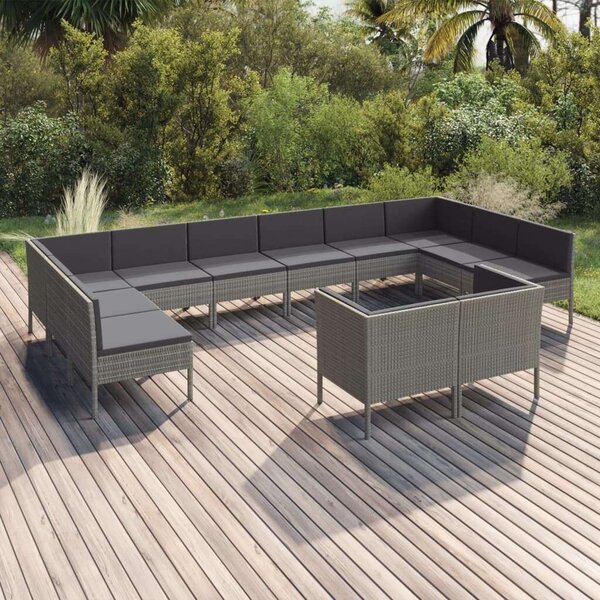 VidaXL Polyrattan Kerti Ülőgarnitúra - 12 részes - Szürke