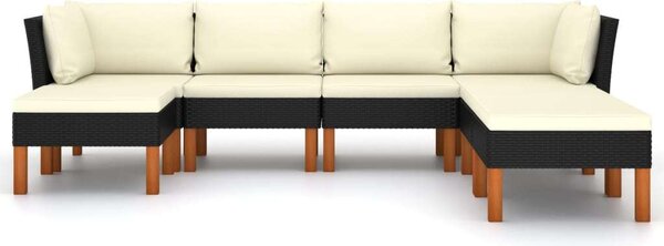 VidaXL 7 részes fekete polyrattan kerti ülőgarnitúra párnákkal