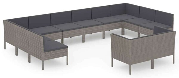 VidaXL Polyrattan Kerti Ülőgarnitúra - 12 részes - Szürke