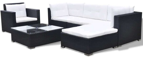 VidaXL Polyrattan Kerti Bútorszett - 6 részes - Fekete