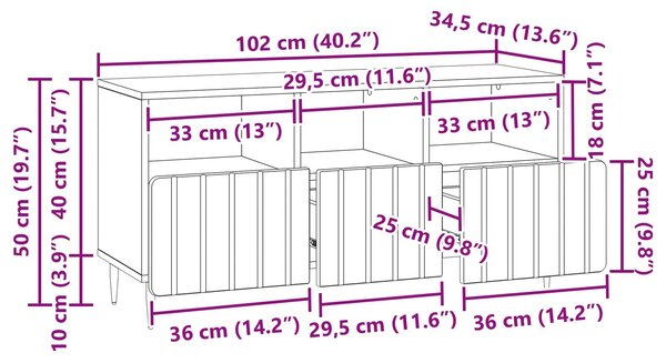 VidaXL TV szekrény Sonoma szürke 102 x 34,5 x 50 cm Feldolgozott fa