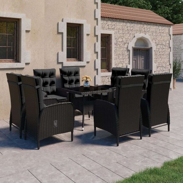 VidaXL Polyrattan Kerti Étkezőgarnitúra - 9 részes - Fekete