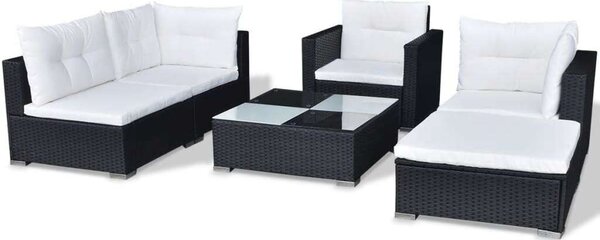 VidaXL Polyrattan Kerti Bútorszett - 6 részes - Fekete