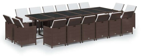 VidaXL 17 részes barna polyrattan kerti étkezőgarnitúra párnákkal