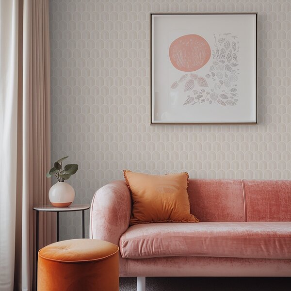 Tapéta Lágy bézs csíkokból álló íves alakzatok sora, retro hangulat, Absztrakt tapétá, a00923 : Uwalls.hu