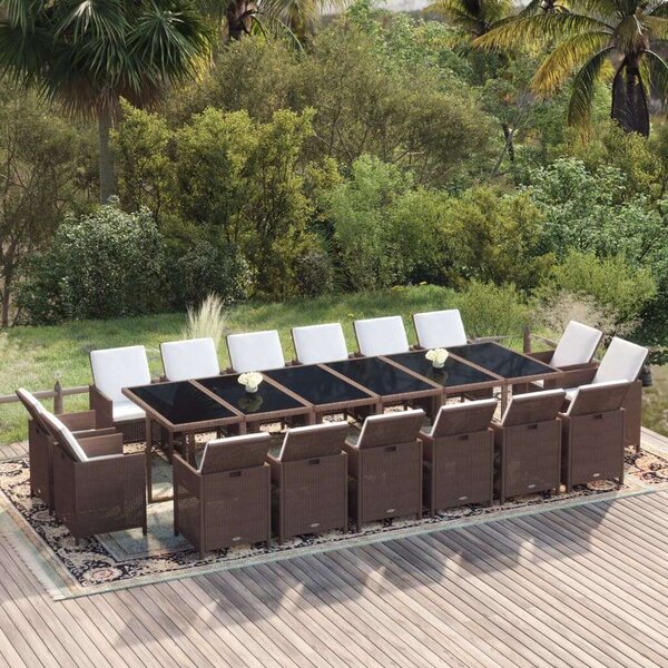 VidaXL 17 részes barna polyrattan kerti étkezőgarnitúra párnákkal