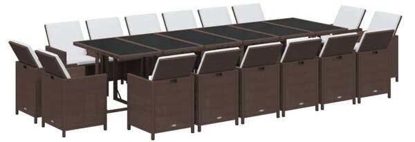 VidaXL 17 részes barna polyrattan kerti étkezőgarnitúra párnákkal