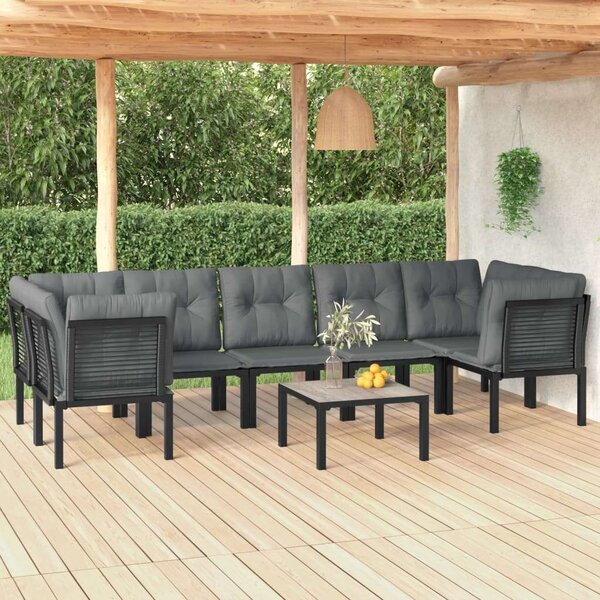 Polyrattan Kerti Társalgógarnitúra - 8 részes - Fekete-Szürke