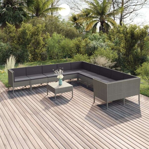 Polyrattan Kerti Ülőgarnitúra - 11 részes - Szürke