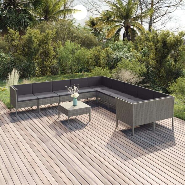 Polyrattan Kerti Ülőgarnitúra - 11 részes - Szürke