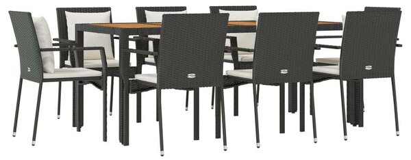 VidaXL 9 részes fekete polyrattan kerti étkezőgarnitúra párnákkal