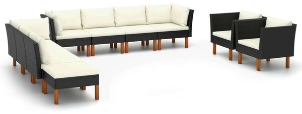 VidaXL Polyrattan Kerti Ülőgarnitúra - 10 részes - Fekete