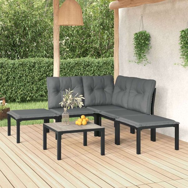 VidaXL Polyrattan Kerti Ülőgarnitúra - 6 részes, Fekete-Szürke