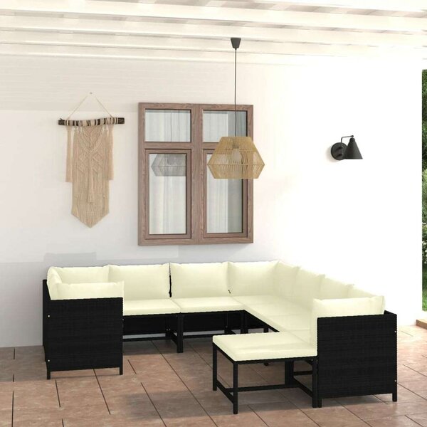 VidaXL Polyrattan Kerti Ülőgarnitúra - 9 részes - Fekete