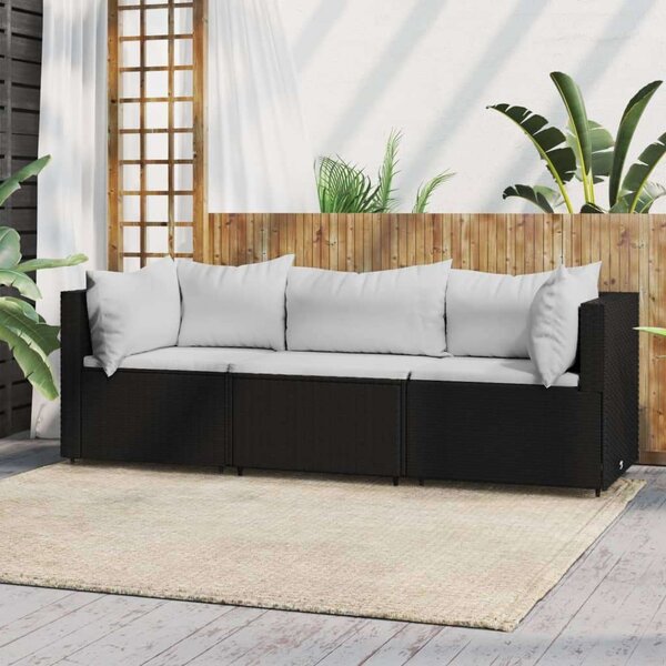 VidaXL Polyrattan Kerti Ülőgarnitúra - 3 részes - Fekete