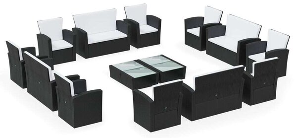 VidaXL Polyrattan Kerti Ülőgarnitúra - 16 részes - Fekete