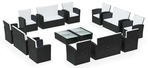 VidaXL Polyrattan Kerti Ülőgarnitúra - 16 részes - Fekete