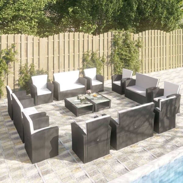VidaXL Polyrattan Kerti Ülőgarnitúra - 16 részes - Fekete