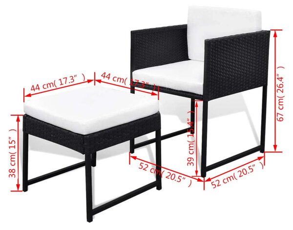VidaXL 9-részes fekete polyrattan kültéri étkezőszett párnákkal
